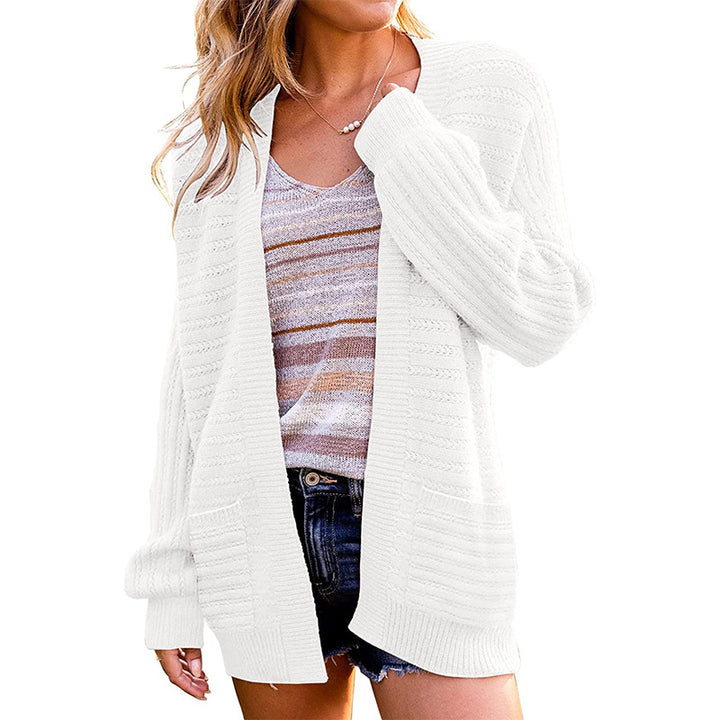 Dame strik cardigan med struktureret design og praktiske lommer Stilla