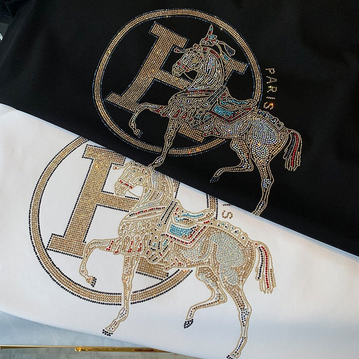 Dame T-shirt med glitrende heste motiv Stilla