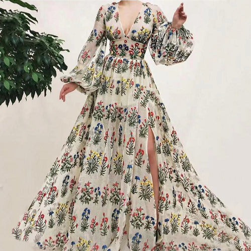 Dame maxikjole med blomsterprint og svajende ærmer Stilla