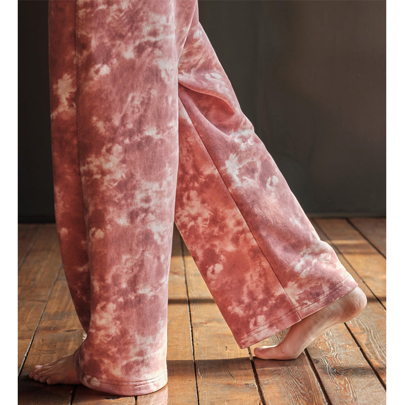 Dame bred fritidshose med stilfuldt batikdesign og elastisk talje Stilla
