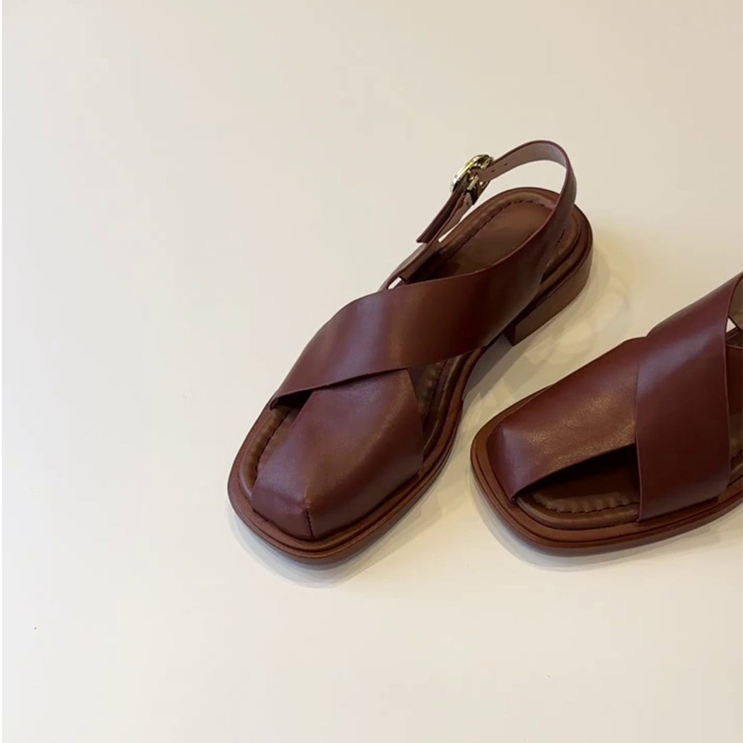 Femme Cross-Strap Læder Sandaler Stilla