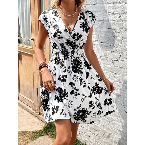 Dame wrap kjole med floral mønster og elastisk talje Skovae