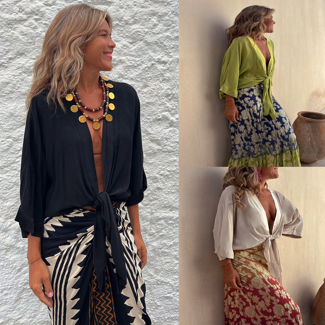 Dame bred Kaftan-bluse med bælte Stiila
