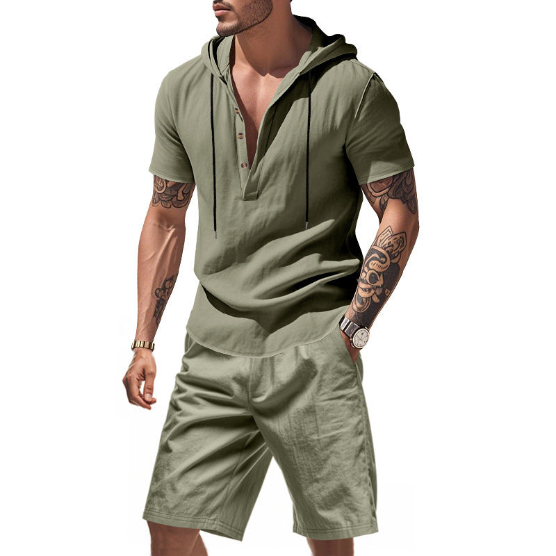 Herren afslappet hættebluse og shorts sæt i afslappet design Stilla