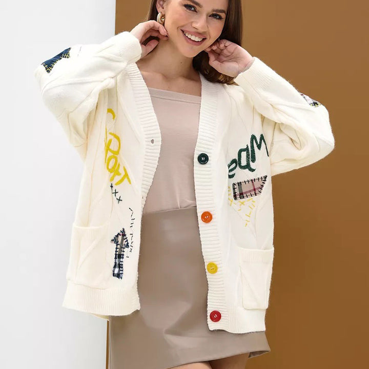 Kvinders cardigan med farverigt broderi Stilla