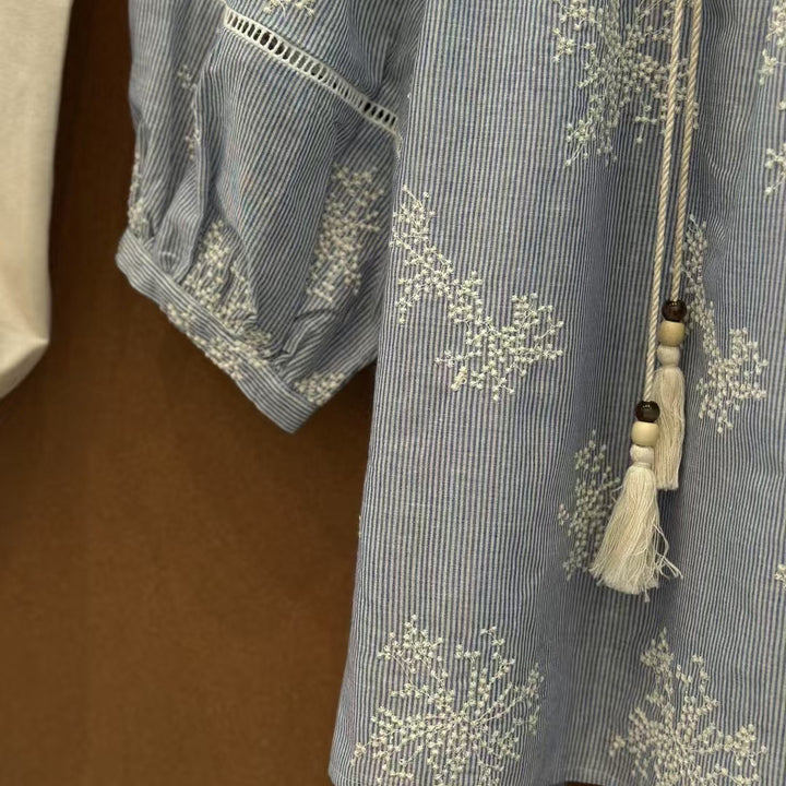 Femme Puff Ærme Broderet Bluse Stilla