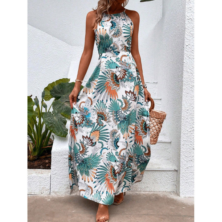 Dame Elegant Halterneck Maxikjole med Livligt Blomsterprint Stilla