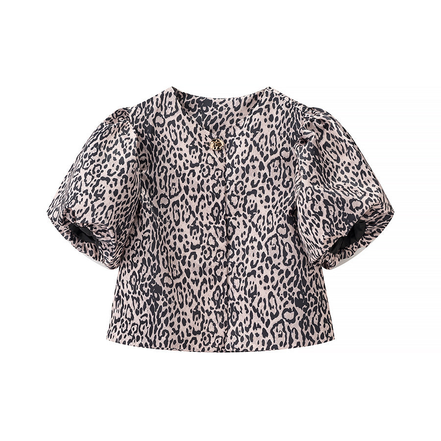 Dame elegant kortærmet bluse med puffærmer Stilla