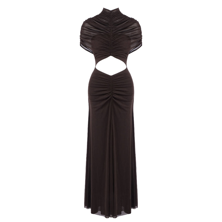 Dame Elegant Cut-Out Maxikjole med højtstående design og raffinerede draperinger Skovae