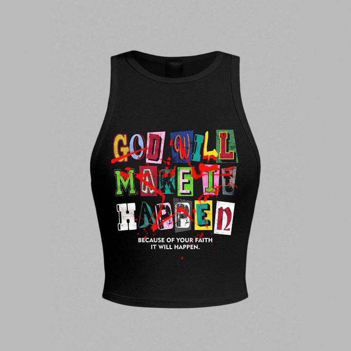 Dame Crop-Top med kreativ tekst og moderne grafisk design Skovae