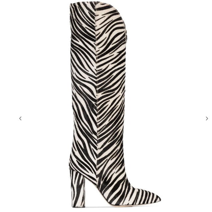 Femme Over-knæet Zebra Tryk Stiletto Støvler Stilla