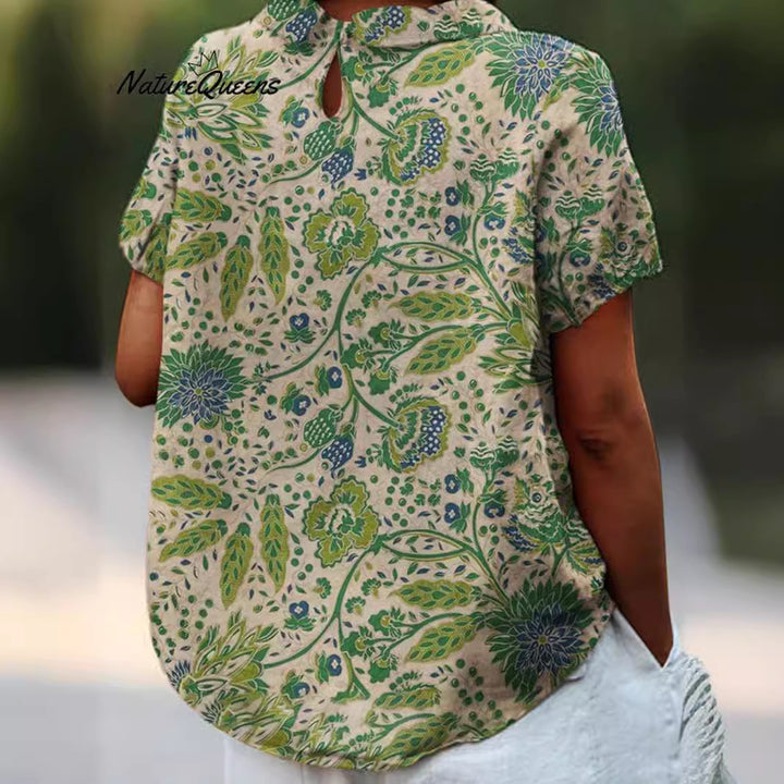 Dame kortærmet bluse med kunstnerisk blomsterprint Stilla