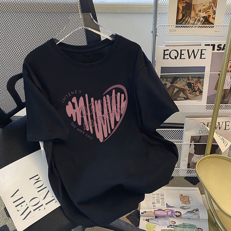 Dame T-shirt med kreativt hjerte motiv og inspirerende tekst Stilla