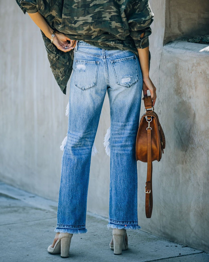 Damejeans med trendy destroyed-detaljer Stilla