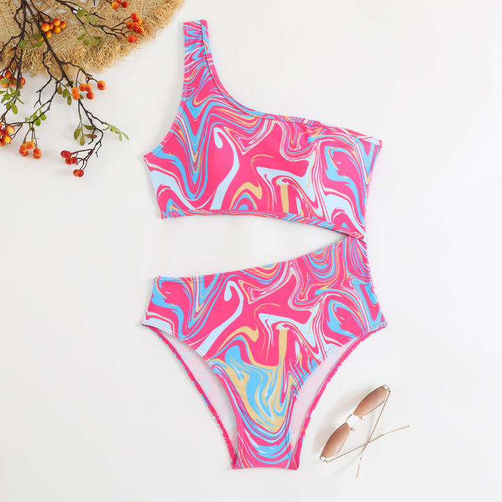 Dame asymmetrisk en-skulder-bikini-sæt Stilla