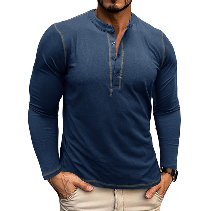 Herrer Langærmet Henley Shirt med åndbart stof og elegant knaplukning Stilla