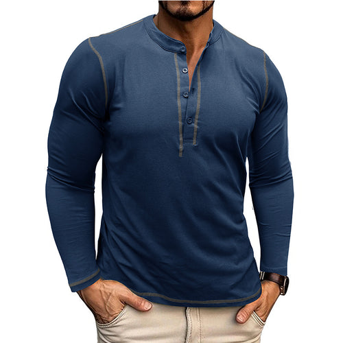 Herrer Langærmet Henley Shirt med åndbart stof og elegant knaplukning Stilla
