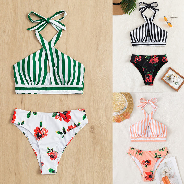 Dame Højthårede bikini med blomstermotiv og trendy indpaknings-top Skovae
