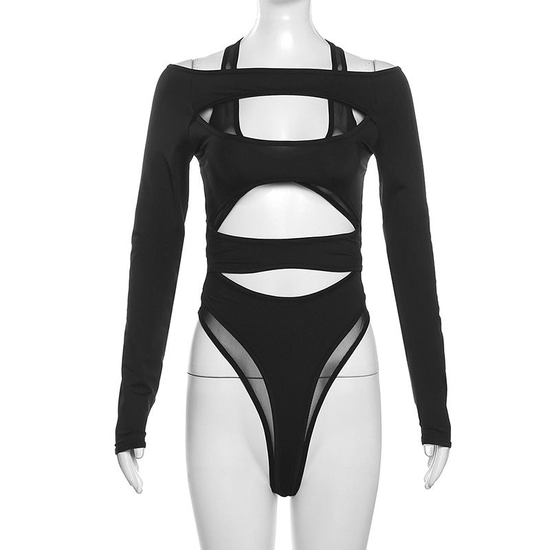 Dame bodystocking med kreativt cut-out-design og lange ærmer Stilla