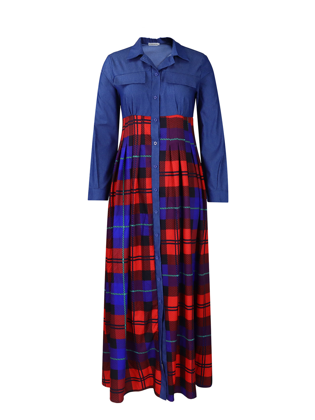 Dame skjortekjole med ternet mønster og elegante ærmedekorationer Stilla