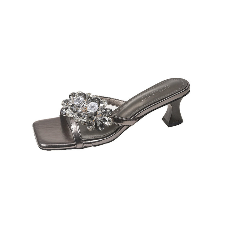 Dame elegante med rhinsten dekoreret Slide-sandaler Stilla