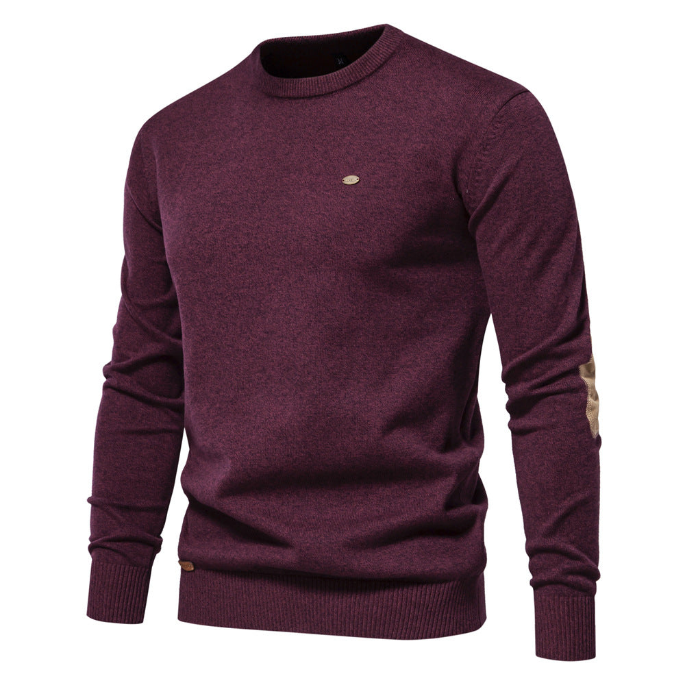 Herrer Rundhals Pullover lavet af fin bomuld med elegante albuepatches Stilla
