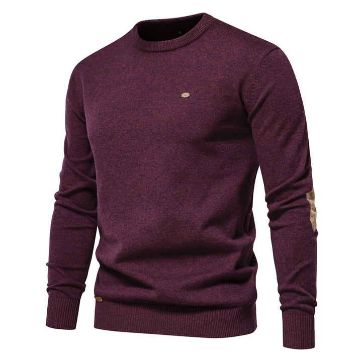 Herrer Rundhals Pullover lavet af fin bomuld med elegante albuepatches Stilla