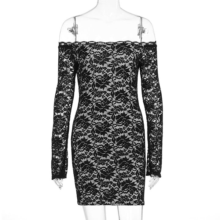 Dame spidskjole med off-shoulder design og lange ærmer Skovae
