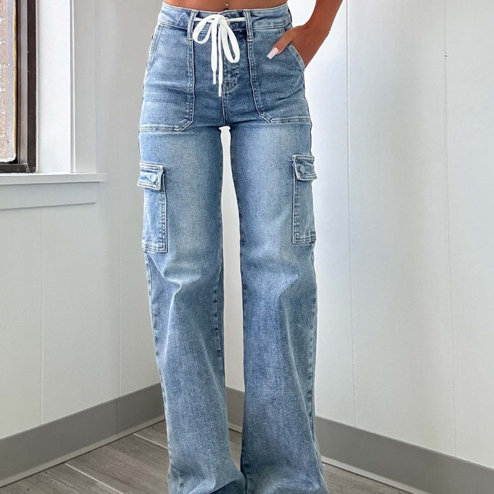 Dames cargo jeans med brede ben og høje lommer Skovae
