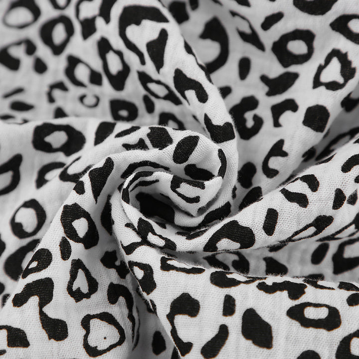 Dame Cropped-Top og Shorts-Sæt med moderne Leoprint og elastisk Talje Stilla