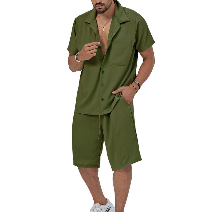 Herrer Sommerligt Fritids-Sæt med Kortærmet Skjorte og Casual Shorts Stilla