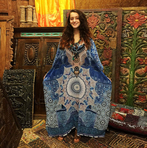 Dame Maxi-Kaftan med unikt Mandala-design Stilla