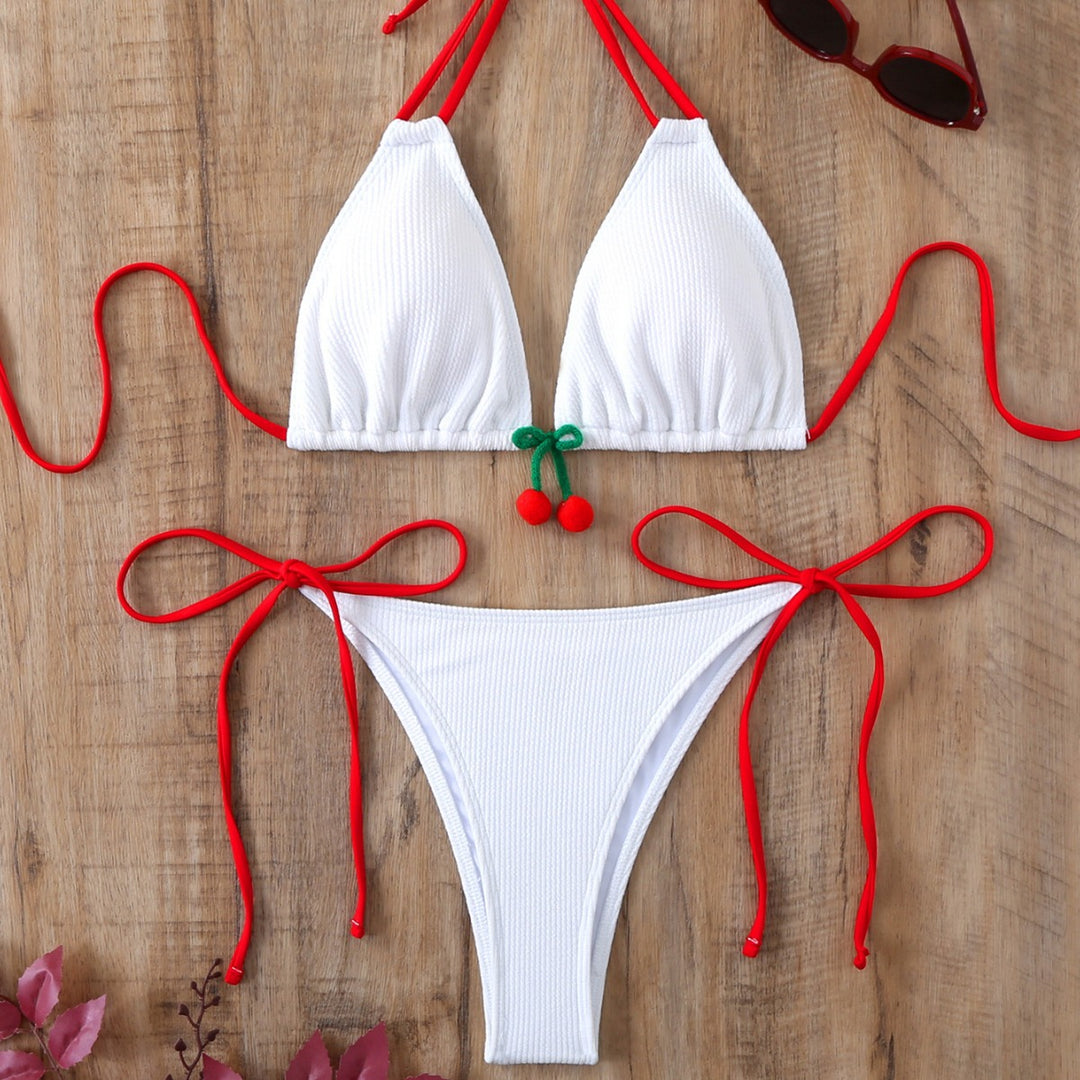 Dame Triangel-Bikini med legende kirsebær-design og justerbare bånd Stilla