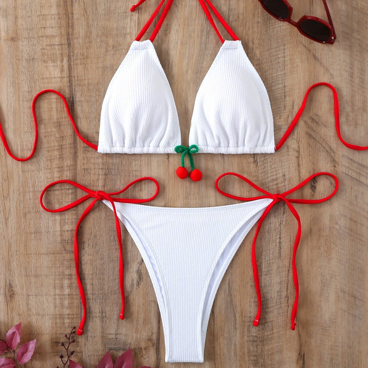 Dame Triangel-Bikini med legende kirsebær-design og justerbare bånd Stilla