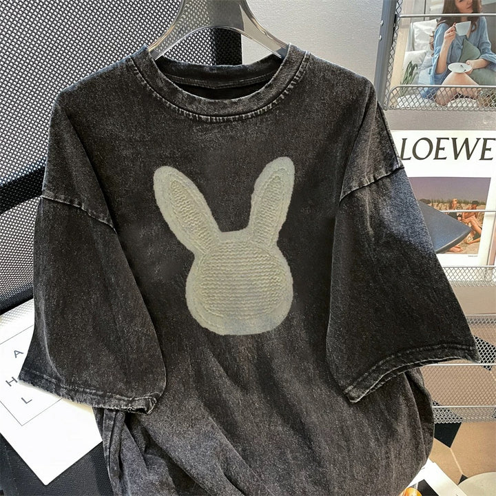 Dame Oversized T-shirt med Bunny-motiv Stilla