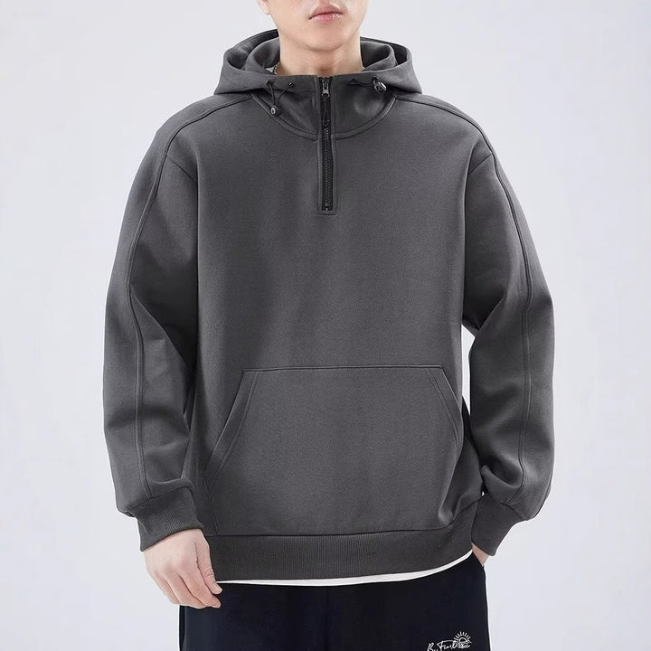 Herrer høj kvalitet hættepullover med moderne ståkrave og praktisk lynlås Stilla
