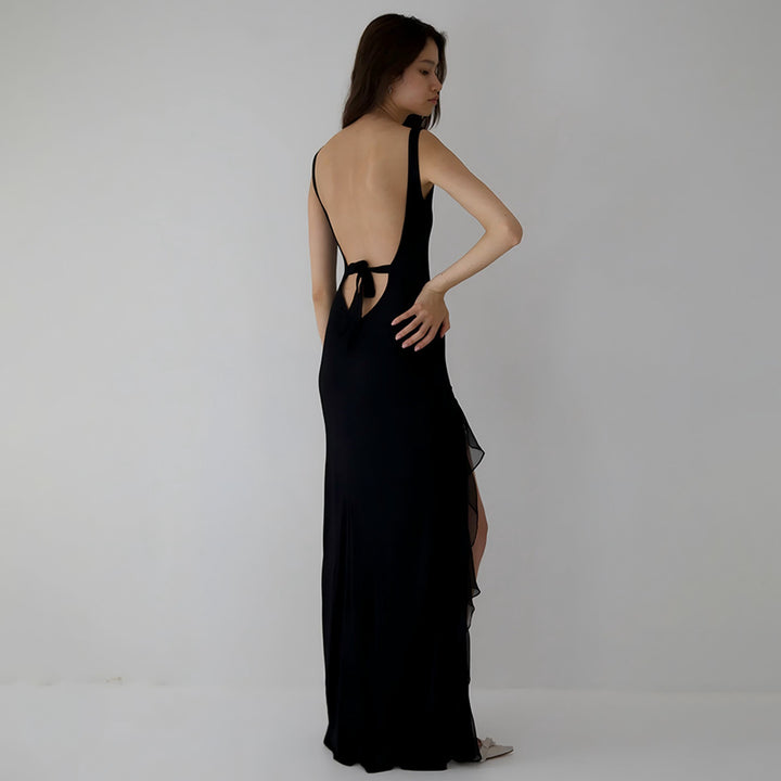Dame Elegant aftenkjole med transparente flæser og forførende V-udskæring Stilla