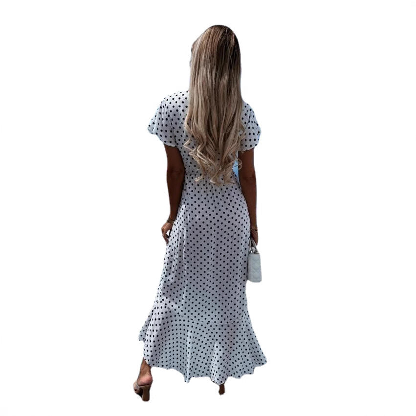 Dame Flydende Polka Dot V-låg Maxi Kjole Stilla