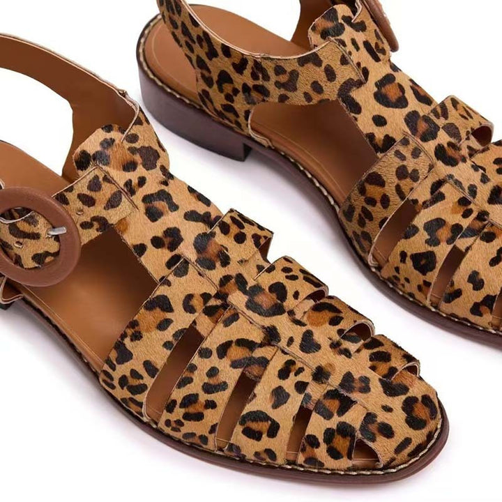 Femme Remme Åben-Tå Flade Sandaler med Rundt spænde Detalje Stilla