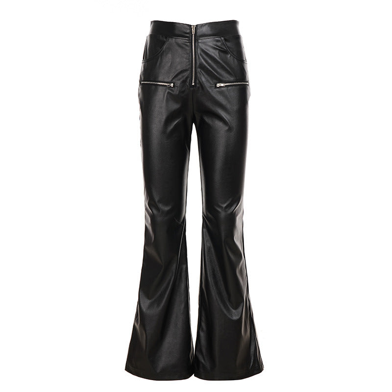 Damen Elegante Kunstlederhose mit transparenten Spitzenakzenten Skovae