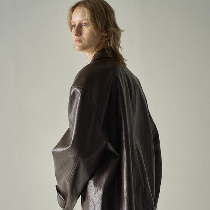 Kvinders fashionable faux læderjakke med oversized pasform Stilla