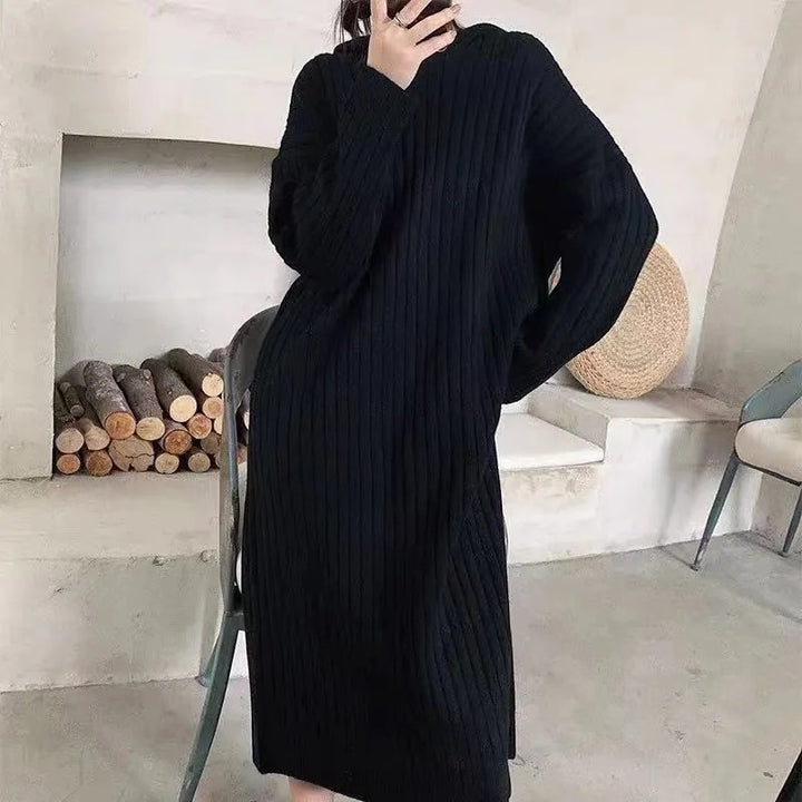 Kvinders strikket sweater med hætte og ribbet tekstur Stilla