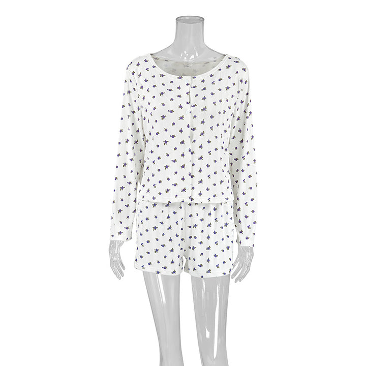 Dame afslappet pyjamas-sæt med blomsterprint og åndbart materiale Stilla