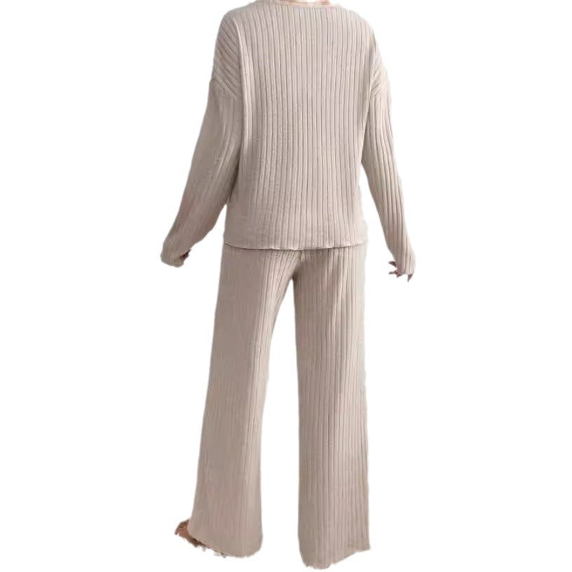 Dame hyggeligt strik-loungewear-sæt Stilla