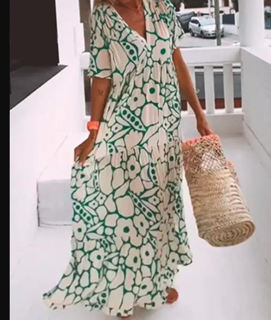 Dame Boho Maxikjole med blomstret design og luftige ærmer Stilla