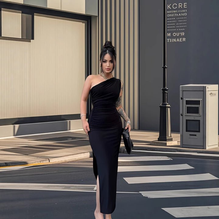 Damer Elegant En-Skulder Maxi Kjole med Figur-Fastholdende Snit og Sideslids