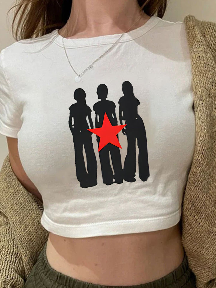 Dame Crop-Top med kreativ grafisk design og moderne skrift Skovae