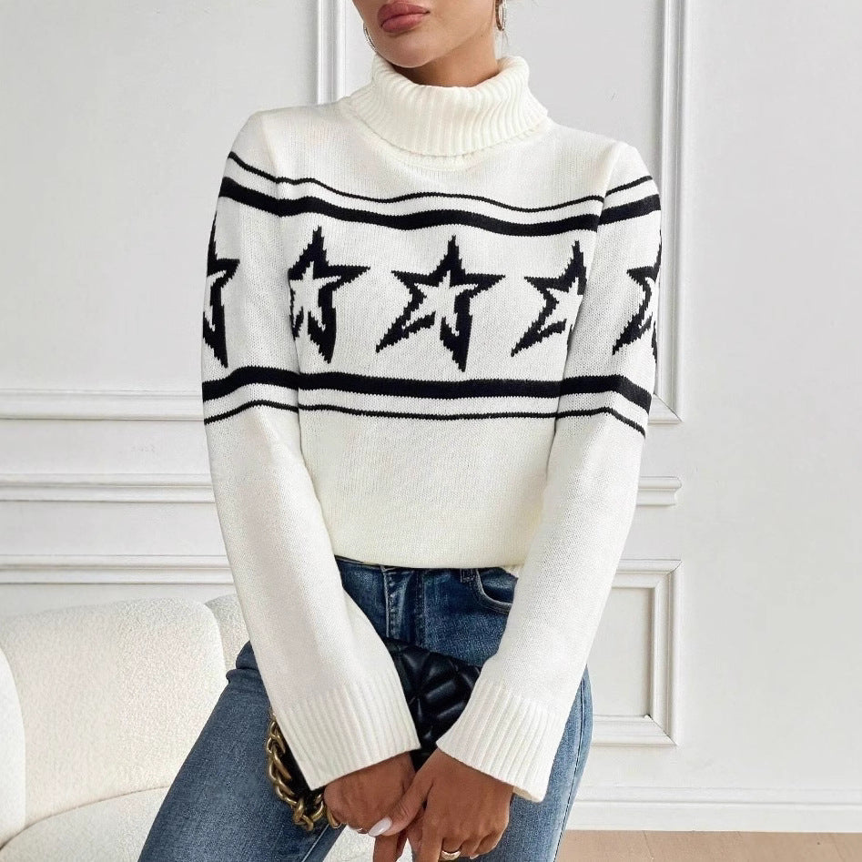 Dame kramme sweater med høj krave og fashionabel stjernetryk Stilla