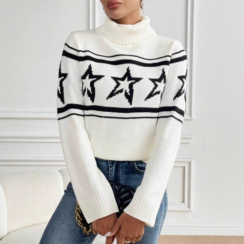 Dame kramme sweater med høj krave og fashionabel stjernetryk Stilla