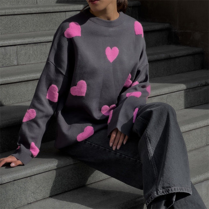 Dame sweater med søde hjerte-applikationer Stilla